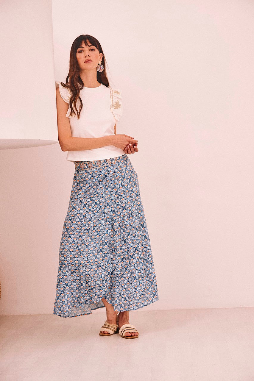 Falda pareo midi estampada