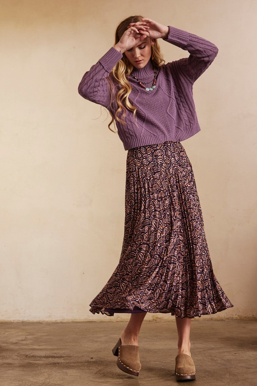 Falda midi plisada estampada