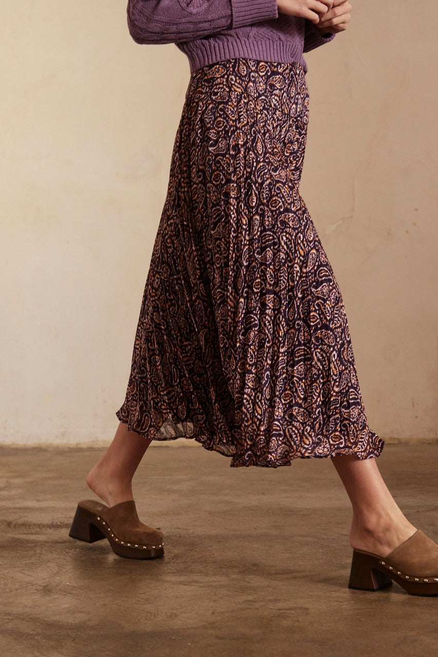 Falda midi plisada estampada