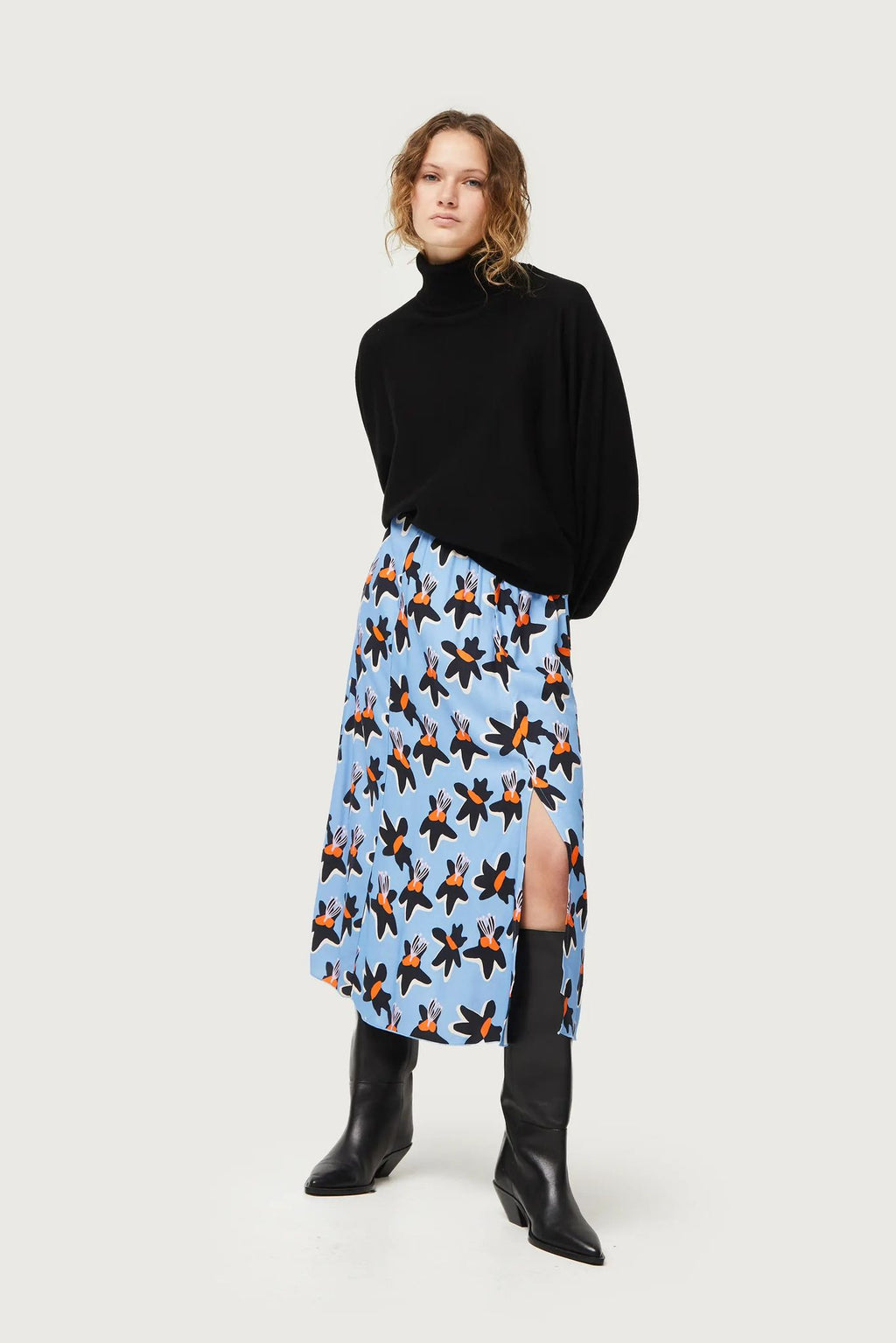 Falda midi estampado floral Calatea azul