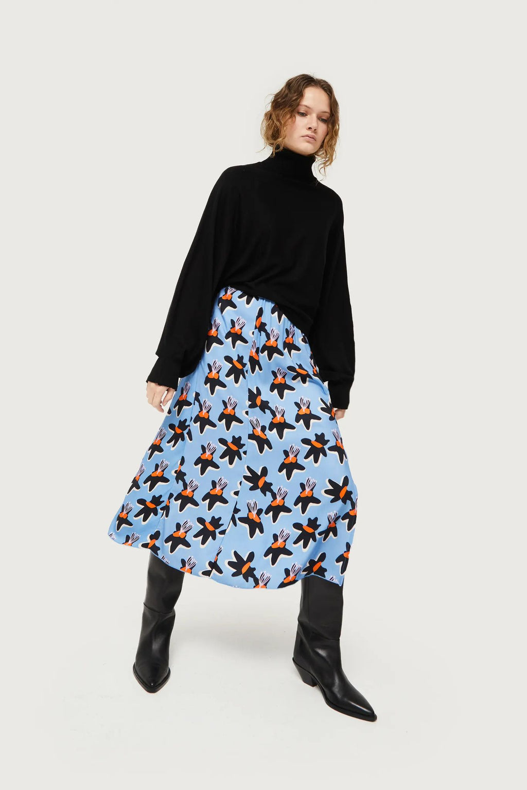 Falda midi estampado floral Calatea azul