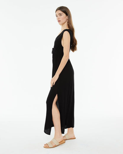 Vestido midi bambula con fruncido en la cintura